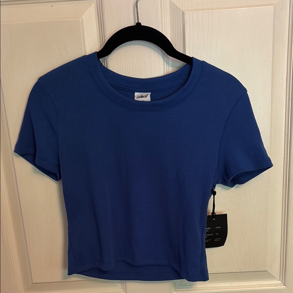 Vibrant Blue Fitted Crop T-Shirt Short Sleeve